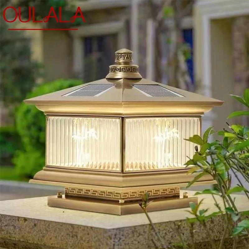 OULALA 야외 태양광 포스트 램프, 빈티지 창작 중국 황동 기둥 조명, 가정용 빌라 안뜰용 LED 방수 IP65